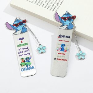 Stitch Metal Bookmark with OHANA Quote & Flower Charm